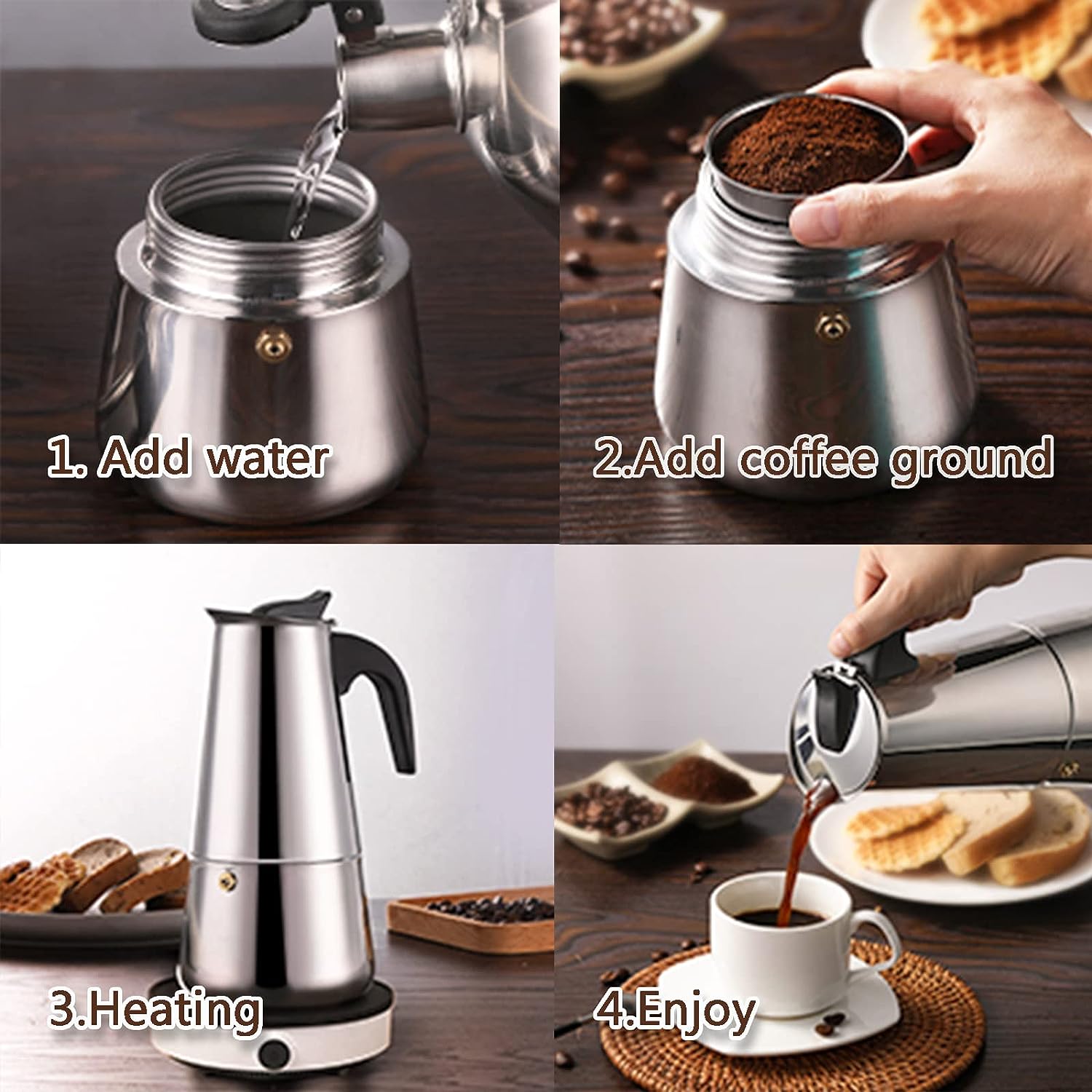 4/6/9 Cups Moka Pot Caffe Mach - Coffee Equipment Brands ulasan dan harga